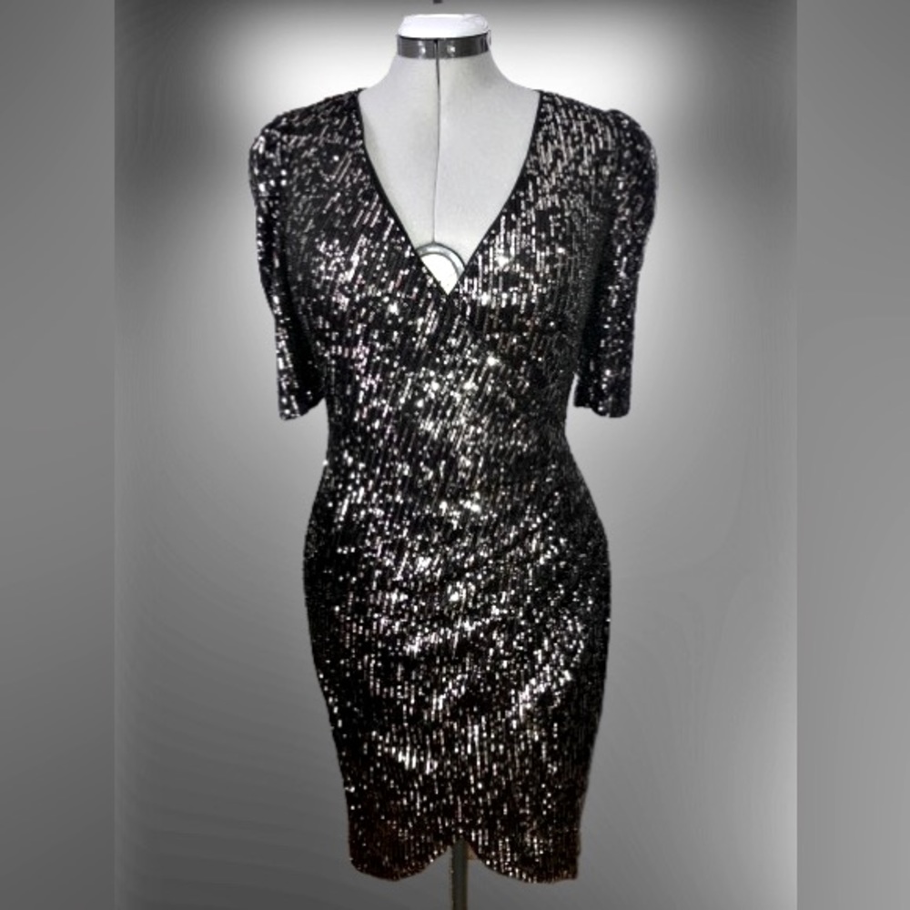 Calvin Klein Black Sequin V-Neck Midi Dress